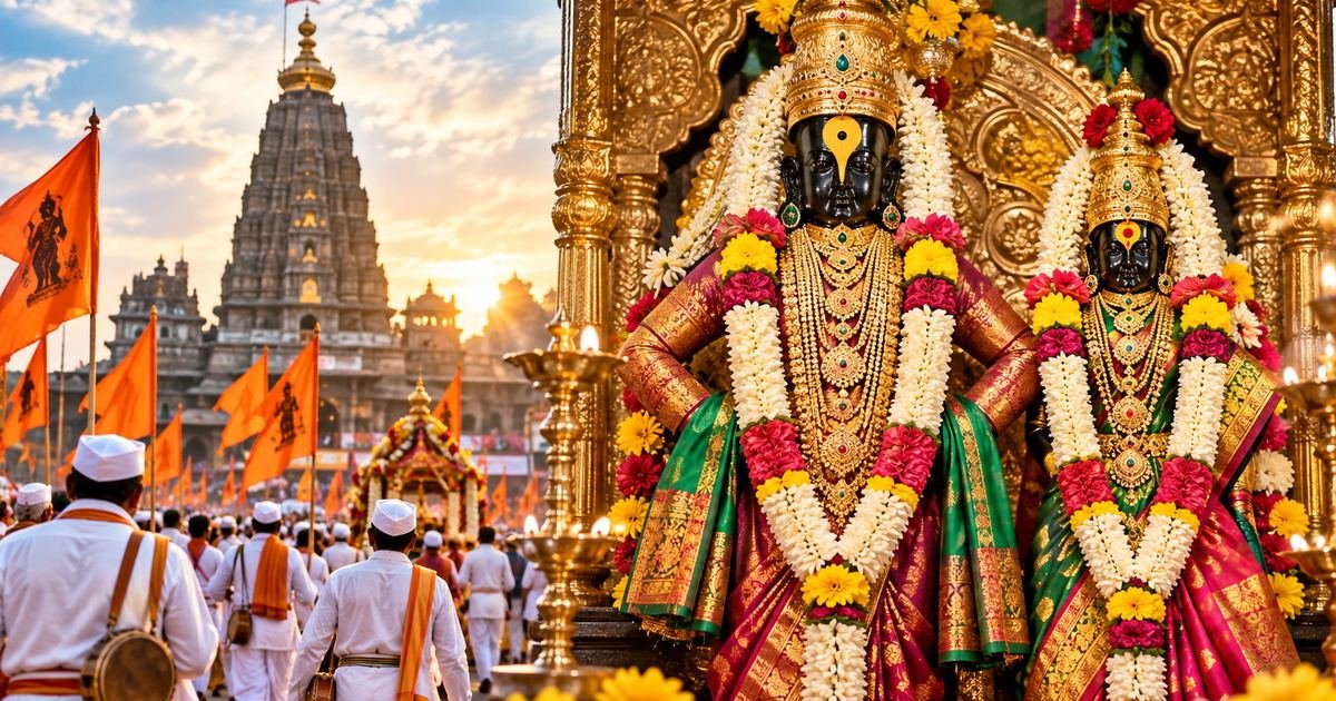 Navratri Day 6: Shri Vitthal and Rukmini Mata Adorned in Sacred Kamladevi Attire