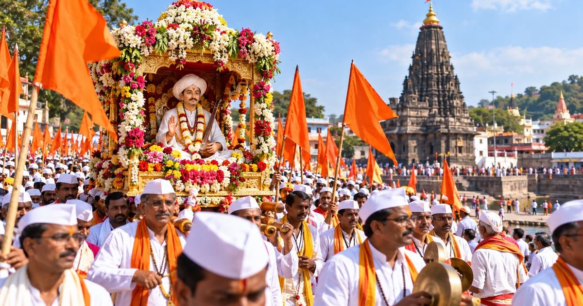 देहूगावात संत तुकाराम महाराज पालखीचे पारंपरिक सीमोल्लंघन उत्साहात संपन्न